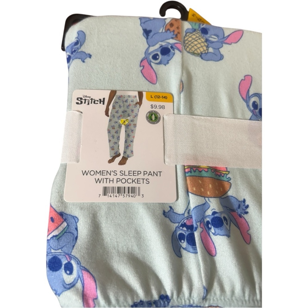 Disney Stitch NWT light blue women's sleep pant with pockets Sz L (12-14)